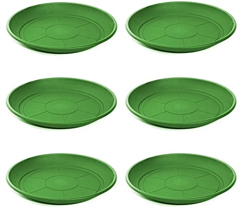 Acan Lot de 6 soucoupes rondes en plastique pour pots de fleurs, 30/40 cm, méditerranéenne, pour plantes, intérieur, extérieur, jardin, terrasse ou balcon Vert
