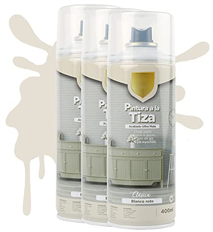 H HANSEL HOME Pintura Spray a la Tiza Color Pastel Acabado Ultra Mate - Blanco Roto 400ml x 3