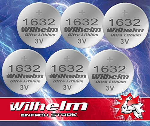 6 batterie a bottone al litio CR1632 CR 1632 WILHELM, 3 V, 140 mAh, ø16 x 3,2 mm, DL1632