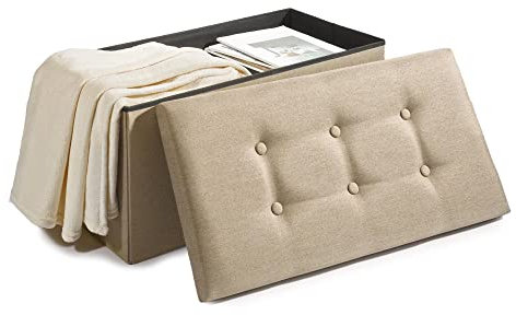CelinaTex Falthocker XL 76 x 38 x 38 cm beige Sitzbank mit Stauraum Truhe faltbar mit Deckel gepolstert Aufbewahrungsbox