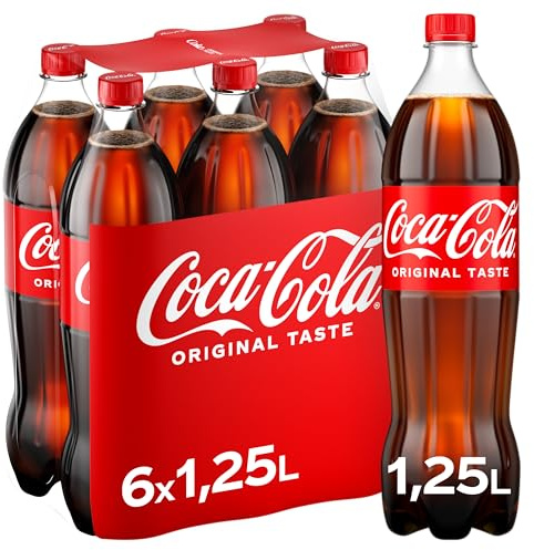 Coca-Cola Original Taste Cola, koffeinhaltiger Softdrink, 6 x 1,25 l | Koffeinhaltiges Erfrischungsgetränk in Einweg-Flasche