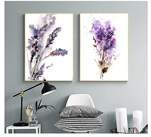 iYoucase Abstrakte botanische Wand Bilder Lila Lavendel und Flieder Poster Kunstdrucke Blumen Bild Wandbilder Leinwand Bild Raum Wohnkultur 50 x 70 cm x 2 ungerahmt