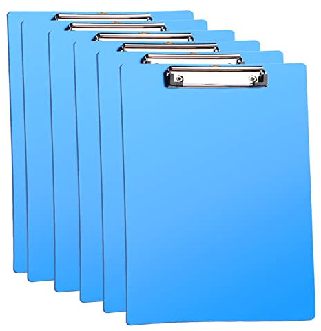 A4 Klemmbrett, 6er Klemmbrett A4 mit gummierter Metallklemme Zwischenablage Schreibblock für Studenten, Büro - Blau