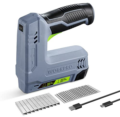 WORKPRO Cordless Staple Gun, 2 in 1 Electric Nail Gun with 1000pcs Staples and 1000pcs Nails, Lightweight Electric Stapler with Triple Safety Mechanism, Ideal for Upholstery, Roofing, Carpeting