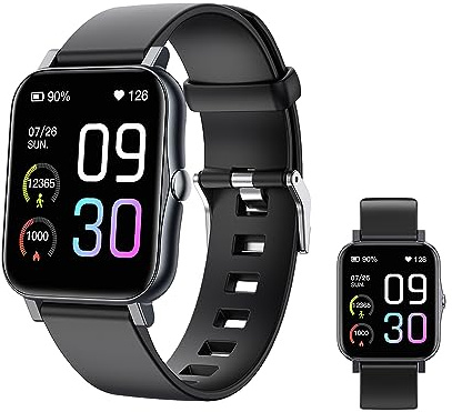 BrilliantHouse Fitness Tracker with Heart Rate Blood Pressure Oxygen Monitor Sleep & Temperature Weather Activity IP68 Waterproof Smart Watch Pedometer Step Counter Kids Man Women, Black