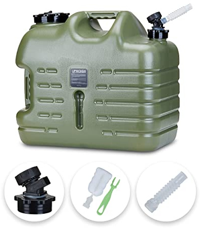 UPWOIGH Contenedor de agua para camping, jarra de agua grande de 25 L, almacenamiento de agua verdaderamente sin fugas, tanque de agua verde militar, contenedores de agua de emergencia portátiles sin