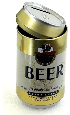 Salvadanaio in Latta Metallo Barattolo Grande Birra 50 cl (Generico) Apribile Colore Oro (16x9 cm)