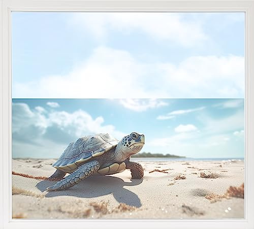 GRAZDesign Fensterfolie Blickdicht Sichtschutz, Sichtschutzfolie Fenster, Glastüren, Duschkabine, Milchglasfolie Bedruckt mit Motiv Schildkröte am Strand 110x57cm