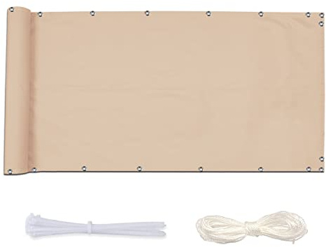 Timizi Copri Ringhiera Balcone 70x700cm, Telo Ringhiera Balcone Esterno Antivento e Impermeabile Tenda Ombreggiante con Fascette e Funi per Recinzioni Varie - Sabbia