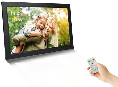 Cadre Photo Numérique 21,5 Pouces, 1080P avec Télécommande, Prise en Charge du Cadre Photo Intelligent, Image, Musique, Film, Diaporama, Photo Numérique (Prise UE)
