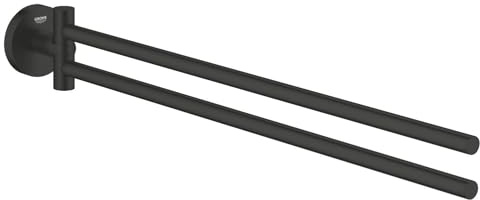 GROHE Start, Doppel-Handtuchhalter (für 2 große Handtücher, 44cm lang, schwenkbar, zum Bohren, inkl. Schrauben & Dübel, verdeckte Befestigung, langlebige Oberfläche), rund, schwarz, 411832430