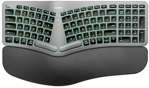 Nulea RT05 Wireless Ergonomic Keyboard, Split Keyboard with Wrist Rest, USB-C Charging, 7-Color Backlight, Natural Typing, Bluetooth and USB Connectivity, Compatible with Windows,Mac