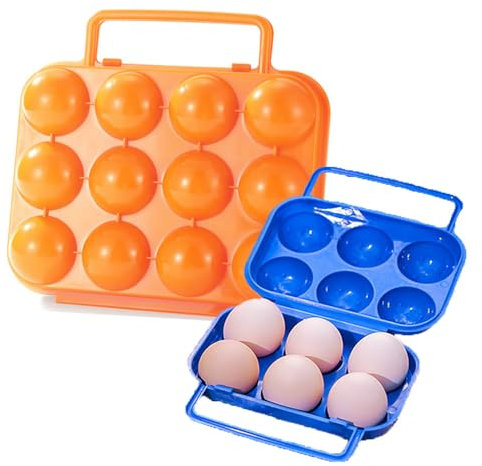 AGGICE 2 Packungen Eierbehälter mit Griff für Kühlschrank und Outdoor Campig - Kunststoff-Eierhalter und Spender für bis zu 12 Eier oder 6 Eier, Aufbewahrungs-Organizer-Box