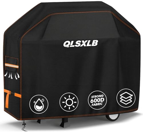 QLSXLB Wetterfest Grill Abdeckhaube, 147x61x122cm,Schwerlast 600D Oxford Gewebe Grillabdeckung, Gasgrill Abdeckplane mit Lüftungsfenster, Reißfest, Schutz Grill vor Verblassen, Schimmel und Rost