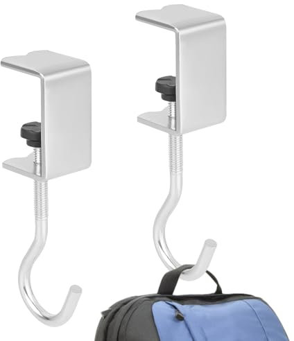 KALIONE 2 Stück Taschenhaken, Handtaschenhalterhaken Verstellbare Handtaschenhaken Seitliche Tischbefestigungshaken Taschenhaken für Schultische Bürotische und Schlafzimmertische