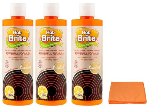 Hob Brite Hob Cleaner Lemon Sherbet (3X 250 ml), A Powerful Cream Formula for Electric, Ceramic, Halogen and Induction Cookers with Microfibre Cleaning Cloth