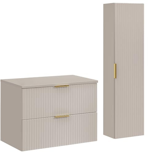 Lomadox Set di mobili da bagno con lavabo da 80 cm, 2 pezzi, in cashmere