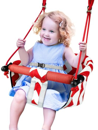 Toddler Swing–Comfy Baby Swing Outdoor Indoor, Kids Swing Seat (Red)