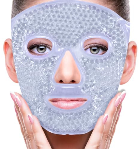 KOLZEMV Kühlmaske Gesicht mit Klettverschluss, kühlpads, Eismaske Gesicht Eis Augenmaske, Eiskalte Kühlmaske & Heiße Kompresse, für Reduzieren Gesicht Schwellungen, Dunkle Kreise, Hautpflege