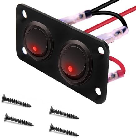 VISSQH interruttore a bilanciere rotondo,12V ON/OFF Mini Interruttore a Levetta 12V 20A /24V 10A interruttore rotondo 2 Gang Pannello Interruttori a Bilanciere per Auto, Barche ecc(rosso)