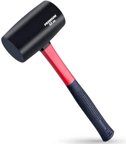 EFFICERE 32 oz. Premium Large Size Rubber Mallet Hammer, Solid Eco-Friendly Rubber Head, Durable Fiberglass Handle | Deliver Soft and Non-Marring Strikes on Surfaces without Scratch and Damage