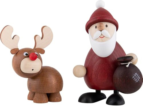 Erzgebirge Palast Ullrich Kunsthandwerk Weihnachtsmann mit Elch - 9,4 cm