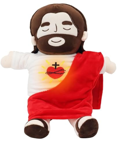 Juguete de peluche de Jesús muñeco de peluche de Jesús respirando con música y luces, muñeco de peluche de Jesús relajante Respira, alivio de la ansiedad, figuras de Jesús, almohada de felpa(rojo)