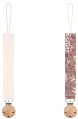 Schnullerkette Stoff Set,Schnullerband Baumwolle,Cotton Schnullerkette MäDchen und Schnullerkette Junge,Schnullerketten mit Buchenholz Clip 2 Stücke