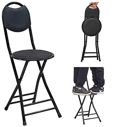 LEYWHEF Set di 2 sgabelli pieghevoli, struttura in metallo con schienale, per casa, ufficio, sala da pranzo, feste, sedia resistente, non occupa spazio (nero)