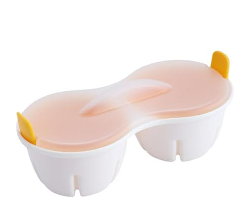 Caldera de huevo para microondas, cocción de caldera de huevo de microondas, Cocina para comedor de 2 cavidad, Fabricante de huevos escalfado antiadherente con dispositivo de cocina resistente al calo