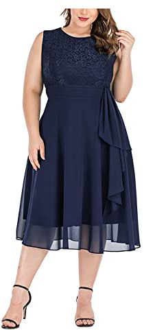Abendkleid Damen Für Mollige Abendkleider Elegant Für Hochzeit Festliches Kleid Spitze Vokuhila Kleider Frauen Große Größen Ärmellos A Linie Cocktailkleid Hochzeitsgast Sommer Partykleid Midi