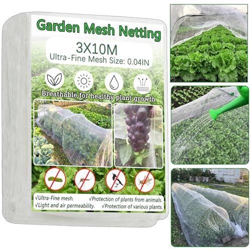3x10M Insect Netting,Fine Mesh Garden Protection Netting for Vegetables Plants Flowers Crops,Row Covers for Raised Bed from Birds Deer Squirrels Barrier Pest