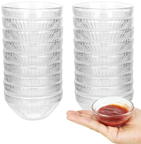 WENLISELL 20 PCS Mini Glass Dipping Bowls 75 ml, Clear Small Glass Prep Bowls, Round Small Sauce Dish for Spices Snack Condiment