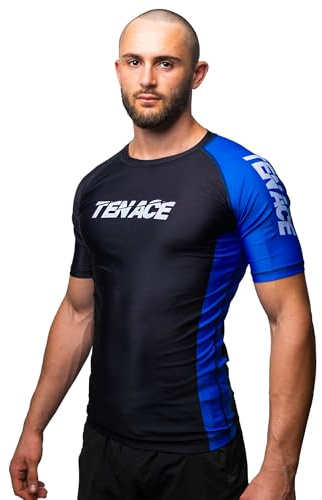 Tenace Maglia Compressione Jiu Jitsu Competizione - per allenamento MMA, BJJ, Grappling Rashguard, blu, M