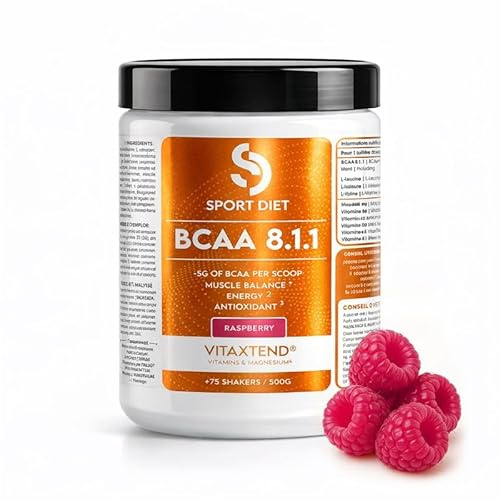 BCAA 8.1.1 VitaXtend – Acides Aminés Essentiels – Magnésium & Vitamines B6, C, D3, E – Récupération & Performance Musculaire – Réduit la Fatigue – Poudre 500g – SportDiet