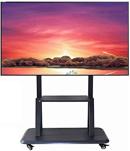 Supporto universale per TV mobile con 2 ripiani, carrello per TV a schermo piatto da 60 a 100 pollici curvo LCD LED OLED fino a 150 kg Full Motion TV rack su ruote