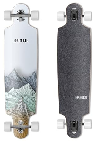HORIZON BLUE 39inch Urban Longboard Cruiser | North America Hardrock Maple Deck | Anti-Wheelbite&Shock-Absorbing System | Multi-scenarios Cruising Complete(Ridge)