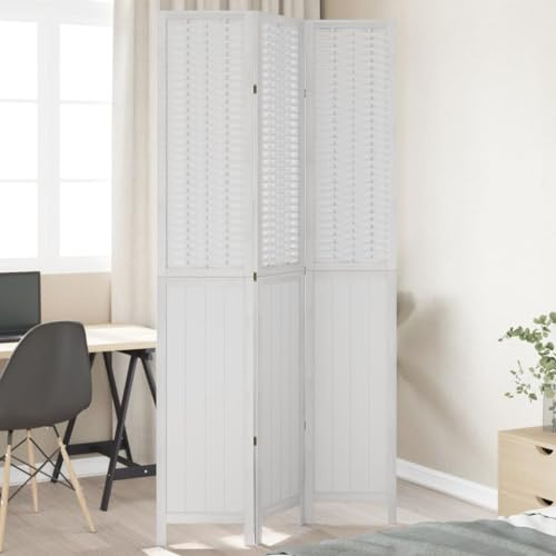 QJBSAVVA Paulownia Séparateur de pièce en bois massif 3 pièces Blanc 105-110 x 220 cm Brise-vue en bambou naturel avec cadre robuste flexible pliable pour salon, chambre à coucher et bureau
