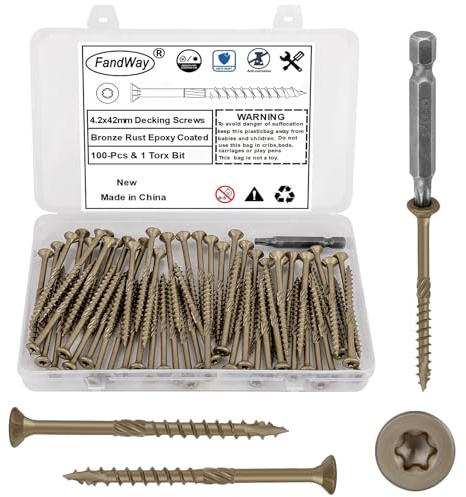 100 Piezas Tornillos para Madera Torx M4,2x42mm Tornillos Autorroscantes de Cabeza Avellanada,Tornillos para Construcción de Marrón Epoxi,Tornillos Universales con Accionamiento Torx T25.