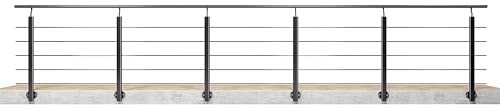 AICA 500x100cm Barandillas de aluminio, Barandilla de escalera, Ángulo de montaje ajustable, uso interior y exterior - Negro mate - fijaciones lateral