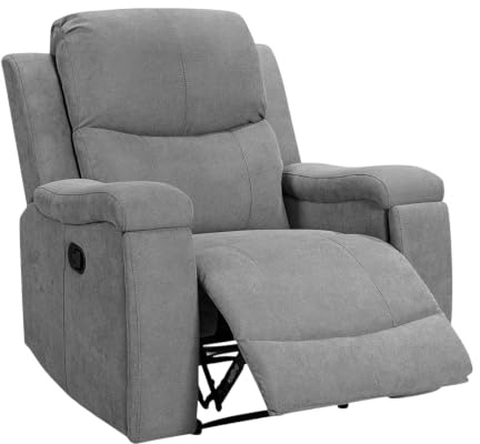 Lovesofas Dark Grey Chenille Armchair Recliner | 3 Positions & 160° Manual Recline | Retractable Cup Holders | Soft Fabric & Pillow-Topped Arms | Ideal for Living Room, Gaming Room, Bedroom |