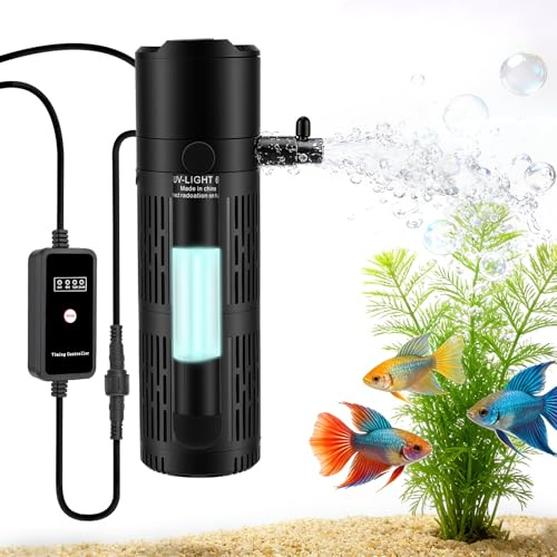Dumenix 18W Internal Fish Tank Filter with UV Light and Timer, 1200L/H Aquarium Tank Filter for 120-300L Fish Tank Aquariums, Submersible Internal Aquarium Pump with Aeration & Spray