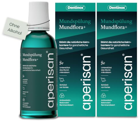 aperisan Mundspülung Mundflora+, mild & ohne Alkohol, vegan, 2 x 400 ml | schützt vor Mundgeruch, für empfindliches Zahnfleisch, bei Parodontitis, mit Fluorid