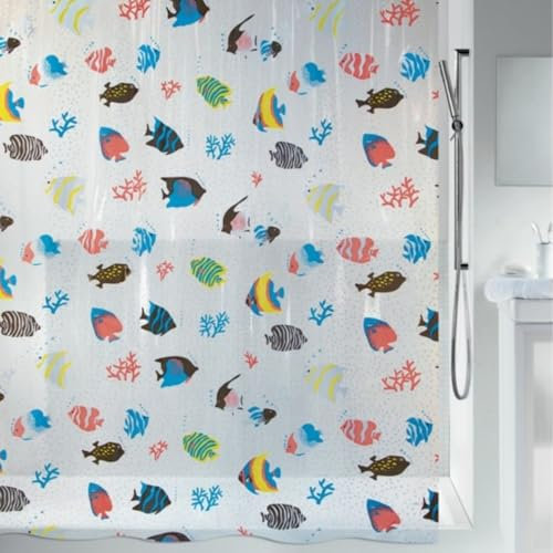 Spirella Anti-Schimmel Duschvorhang Fish Multicolor Anti-Bakteriell, waschbar, wasserdicht Vinyl 180x200cm