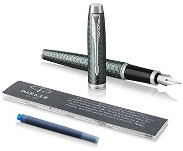Parker IM Fountain Pen, Premium Dark Green, Fine Nib with Blue Ink Refill (1931640)