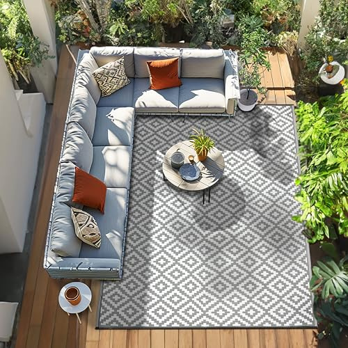 Green Decore Nirvana Outdoor-Teppich, leicht, wendbar, umweltfreundlich, 240 x 300 cm, grau/weiß