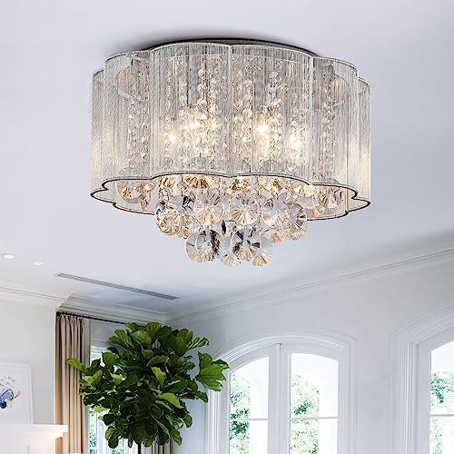 BESTIER moderno cristallo goccia di pioggia tamburo lampadario ombra illuminazione a soffitto montaggio a filo lampada a sospensione a LED per sala da pranzo bagno camera da letto soggiorno
