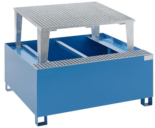 eurokraft | Stahl-Auffangwanne für Tankcontainer IBC/KTC | für 1 x 1000-l-Container | pulverbeschichtet | blau RAL 5012