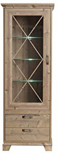 FORTE Nepal Vitrine mit 1 Glastür und 2 Schubladen, Holzwerkstoff, Bramberg Fichte, 75,6 x 209,2 x 45 cm