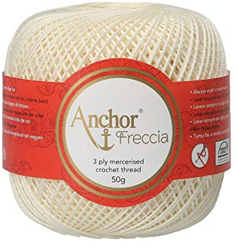 Anchor Freccia Stärke 8 4771008-06650 weiß Häkelgarn, 100 % Baumwolle